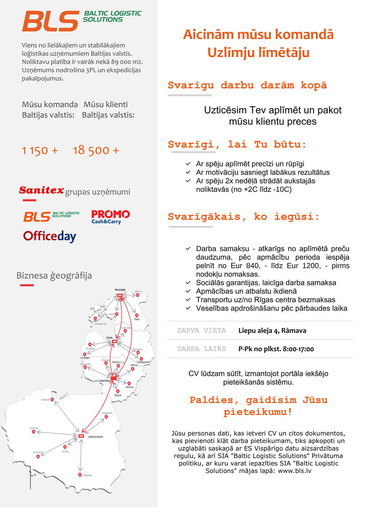 Vakance UZLĪMJU LĪMĒTĀJS/ A, Baltic Logistic Solutions SIA