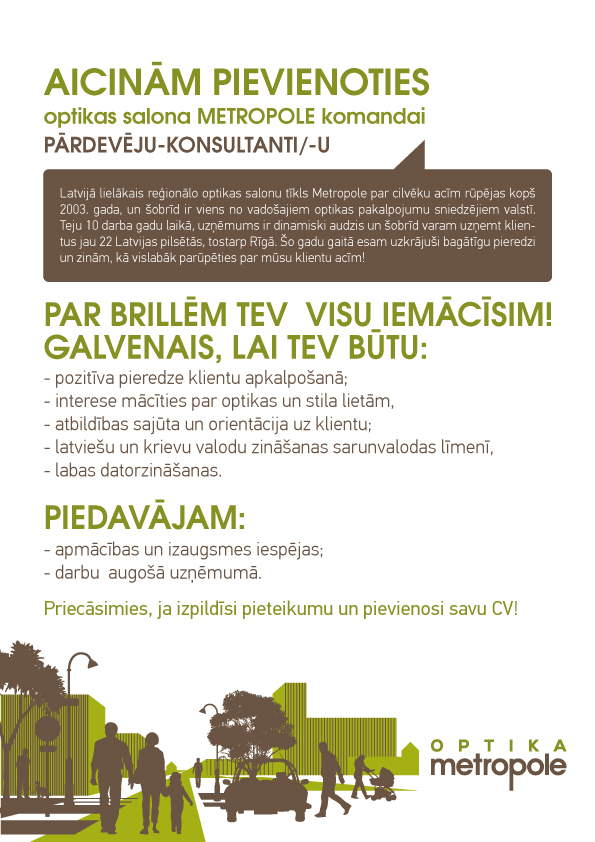 Vakance PĀRDEVĒJS/AKONSULTANTS/E VENTSPILĪ NEPILNAM DARBA LAIKAM